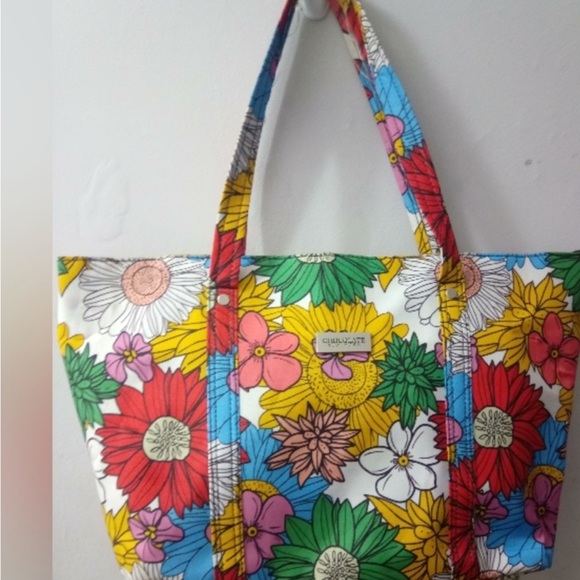 CHOCOLATE NEW YORK EUC FORAL TOTE BAG ZIPPER CLOSURE BEAUTIFUL COLORS VERY CLEAN - Picture 12 of 13